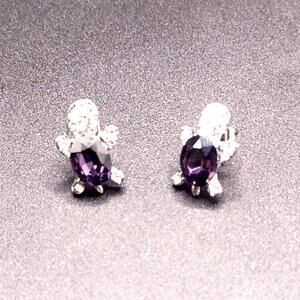 Dainty 925 Silver Sea Turtle Earrings W/ CZ Amethyst Women's Birthday Gift